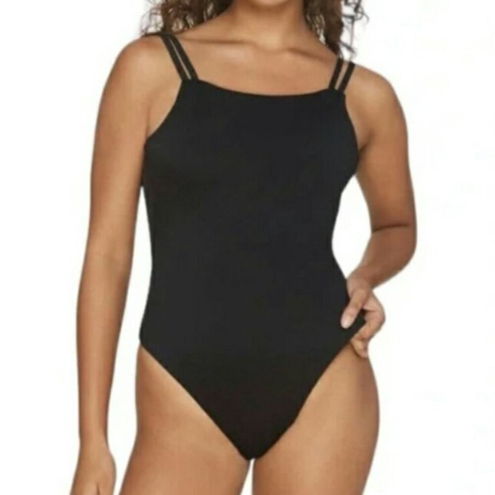 Andie Rockaway One Piece Black Double Straps Square Neck Swim Bathing Suit L New